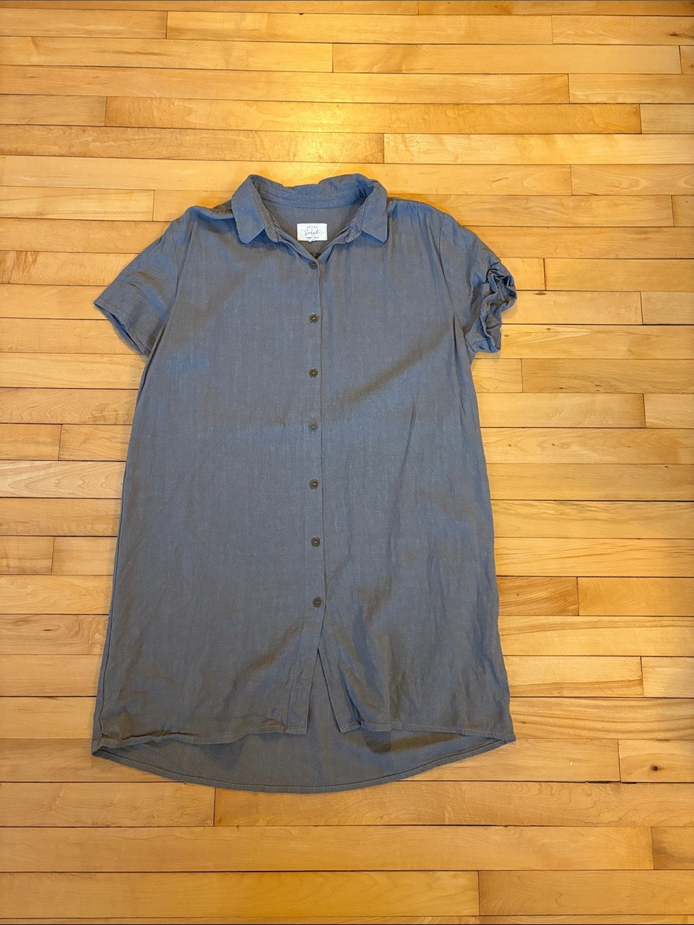 Casual Button-Front Mini Shirt Dress in Slate Blue